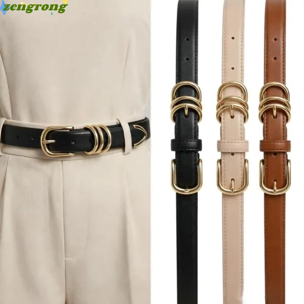 ZENGRONG เข็มขัดหัวเข็มขัดเข็ม, เข็มขัดเอวดีไซน์เรียบง่ายบาง, เข็มขัดตกแต่งอเนกประสงค์หนัง PU แบบสบาย ๆ สําหรับสวมใส่ทุกวัน