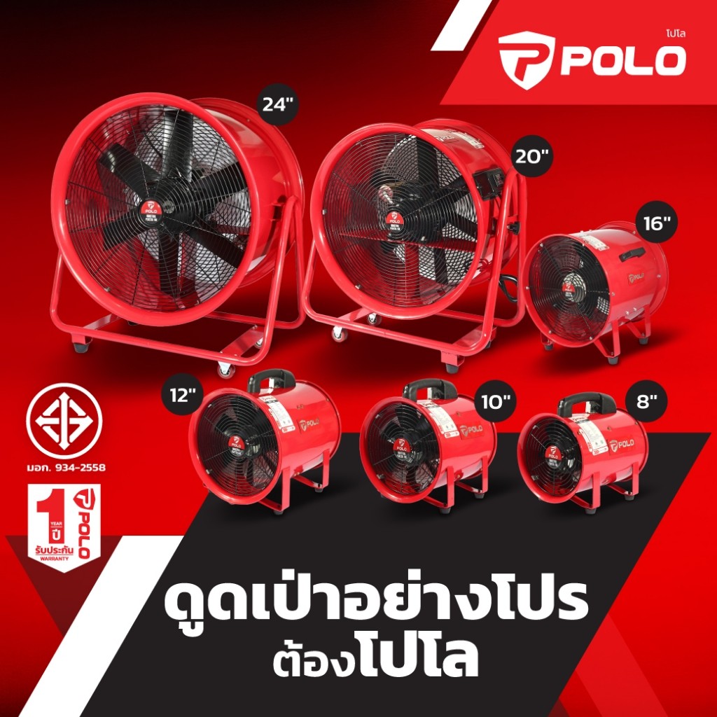 POLO พัดลมอุตสาหกรรม ดูดเป่า 8-20 นิ้ว 150 วัตต์ รุ่น SHT-20,SHT-30,SHT-50