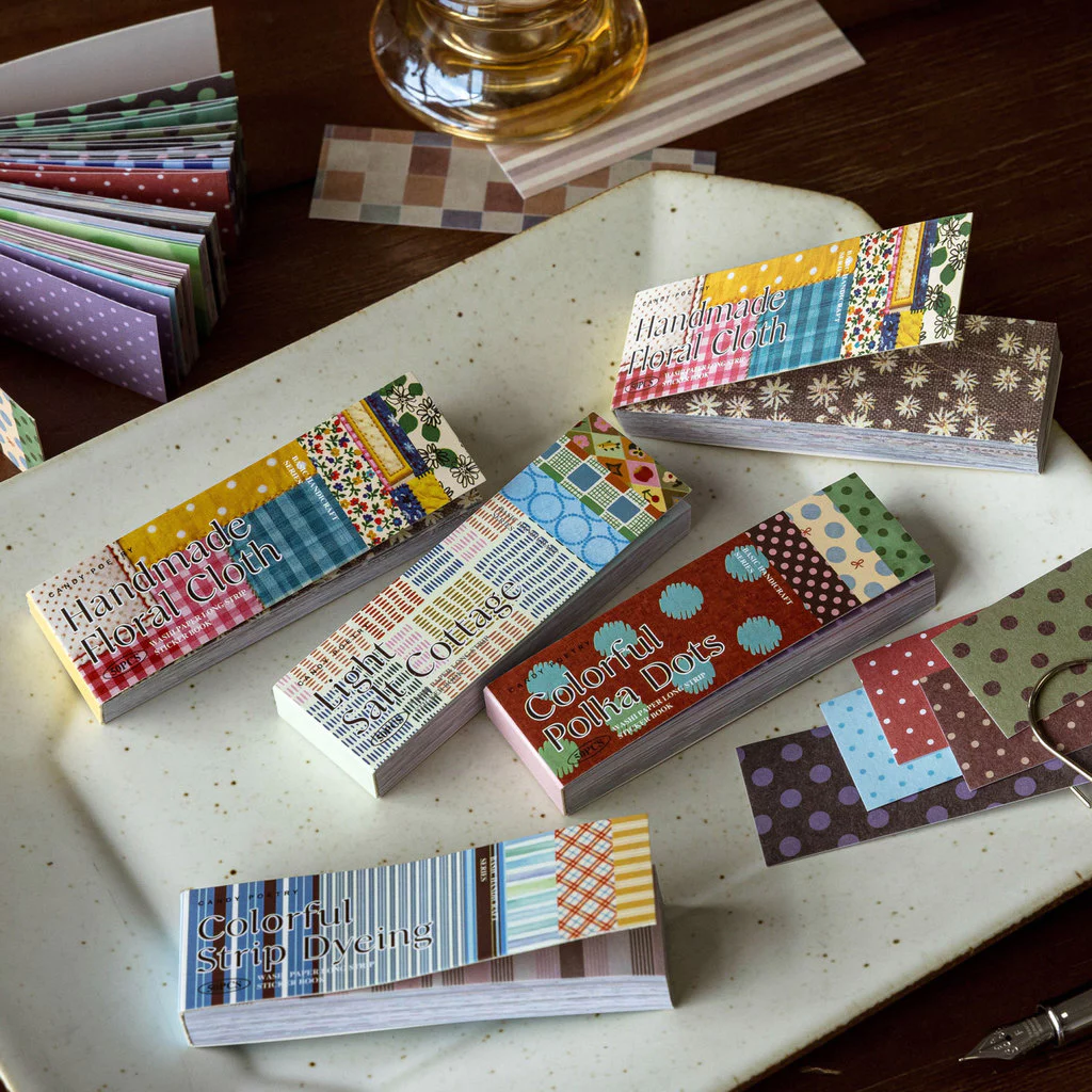 QOUZMO 50PCS Basic Handmade Self-adhesive Long Strip Washi สติกเกอร์กระดาษลายสก๊อต Polka Dot สมุดภาพ Junk Journal Planner Collage DIY Decor Basic Handcraft Series