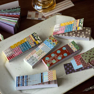 QOUZMO 50PCS Basic Handmade Self-adhesive Long Strip Washi สติกเกอร์กระดาษลายสก๊อต Polka Dot สมุดภาพ Junk Journal Planner Collage DIY Decor Basic Handcraft Series