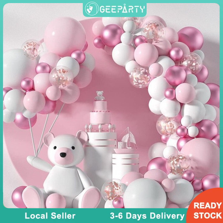 GeeParty ชุดลูกโป่ง 106 ชิ้น โทนสีชมพู วันเกิดเด็กผู้หญิง เบบี้ชาวเวอร์ ตกแต่งปาร์ตี้ ธีมหมี