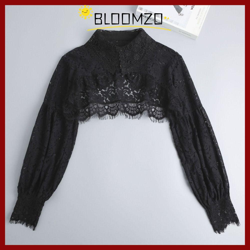 จัดส่งจากประเทศไทยBLOOMZO ผ้าคลุมไหล่กันแดด, ปกเท็จลูกไม้ชีฟอง, น่ารักดอกไม้หลวมเสื้อด้านบนผู้หญิง