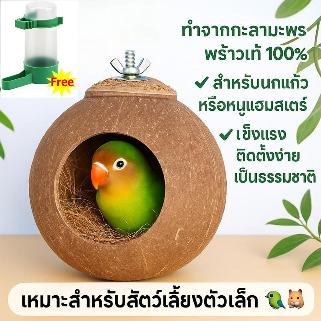 บ้านกะลา บ้านนกแก้ว  รังนก ฟอพัส หงษ์หยก เลิฟเบิร์ด ค๊อกคาเทล กรีนชีค มะพร้าวธรรมชาติ