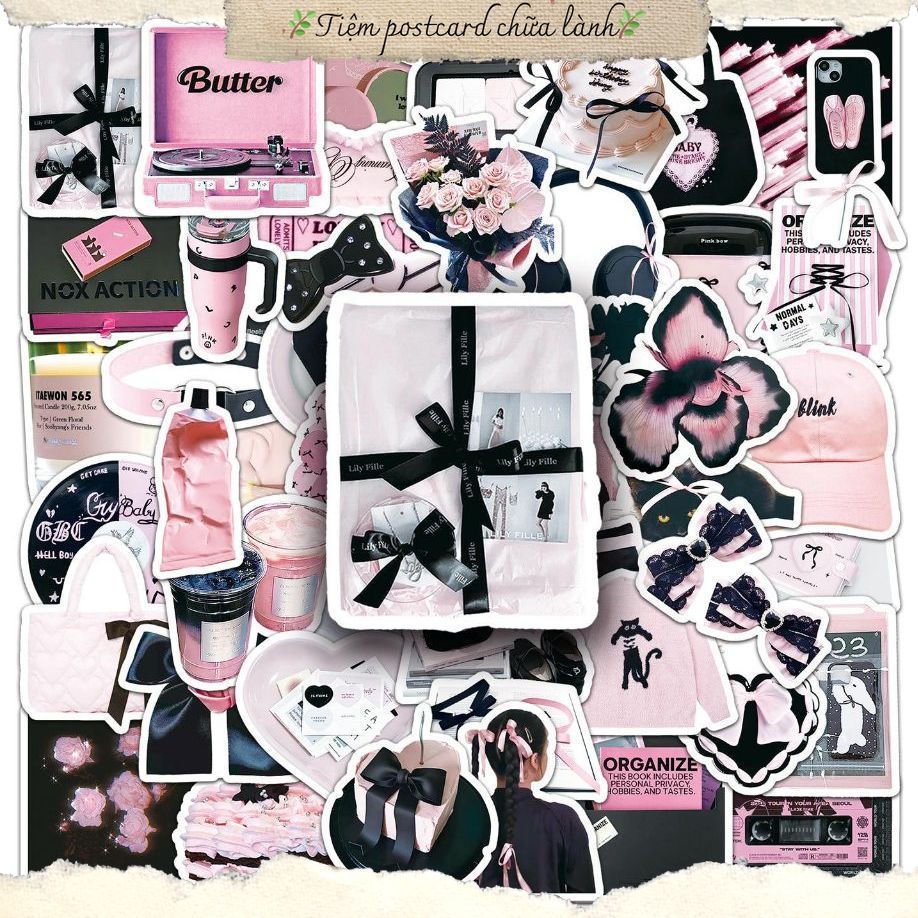 ชุด 5/10/20/50 mini สติ๊กเกอร์กันน้ํา Y2K OBJECTS BLACK PINK BOW SWEET PERSONALITY สติ๊กเกอร์สําหรับ