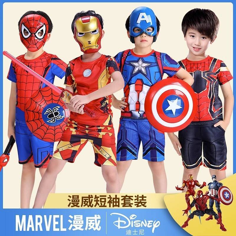 Iron Man Spider-Man Clothes Children's Short-Sleeved Summer Suit Cosplay Stage Costume 8Vlc