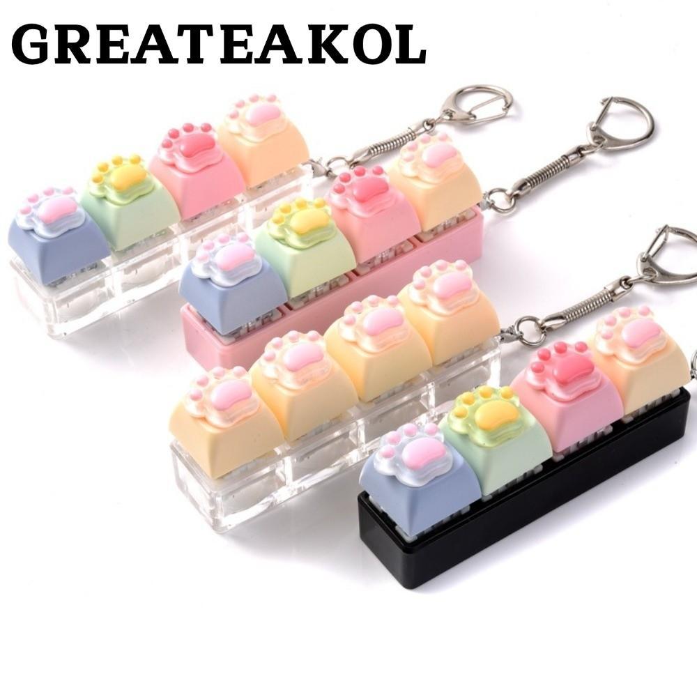 GREATESKOL Cats Keyboard Fidget Toy, 4 คีย์ความวิตกกังวลบรรเทา Fidget พวงกุญแจ, ปุ่มคลิกผ่อนคลายความเครียดบรรเทา Fidget ของเล่นสนุก