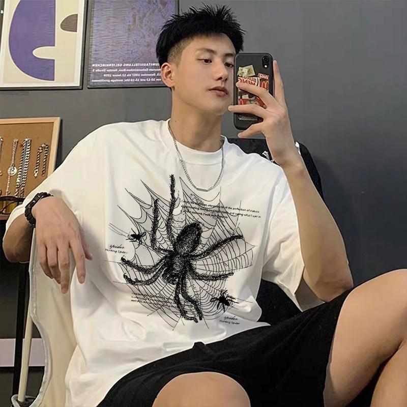 (ผ้าฝ้าย 100%)Luvoro oversize unisex เนื้อผ้านุ่มระบายแขนสั้น T-shirt สีดำและสีขาว เสื้อยืดทูโทน เสื้อยืดแขนสั้น C1554
