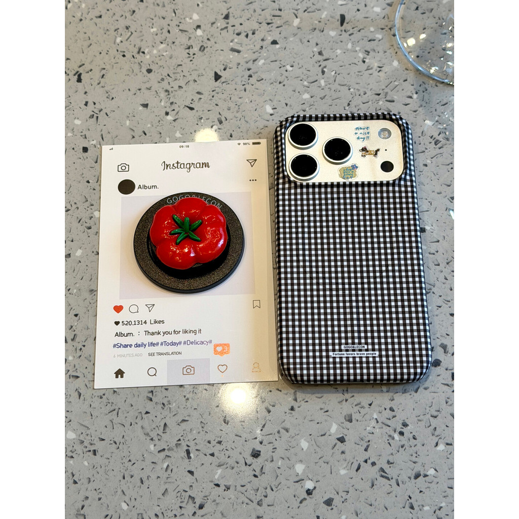 เคสโทรศัพท์แบบแข็งสีดําสีขาวลายสก๊อตมะเขือเทศขาตั้งแม่เหล็กที่ถอดออกได้กันกระแทกสไตล์เกาหลีสําหรับiPhone 17 Pro Max 16 Pro Max 15 Pro Max 14 Pro Max