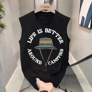 [Autuoman]เสื้อยืดคอกลมแขนกุด ลายสวยทรงเท่ เสื้อยืดผู้ชายสีดำClothing Man