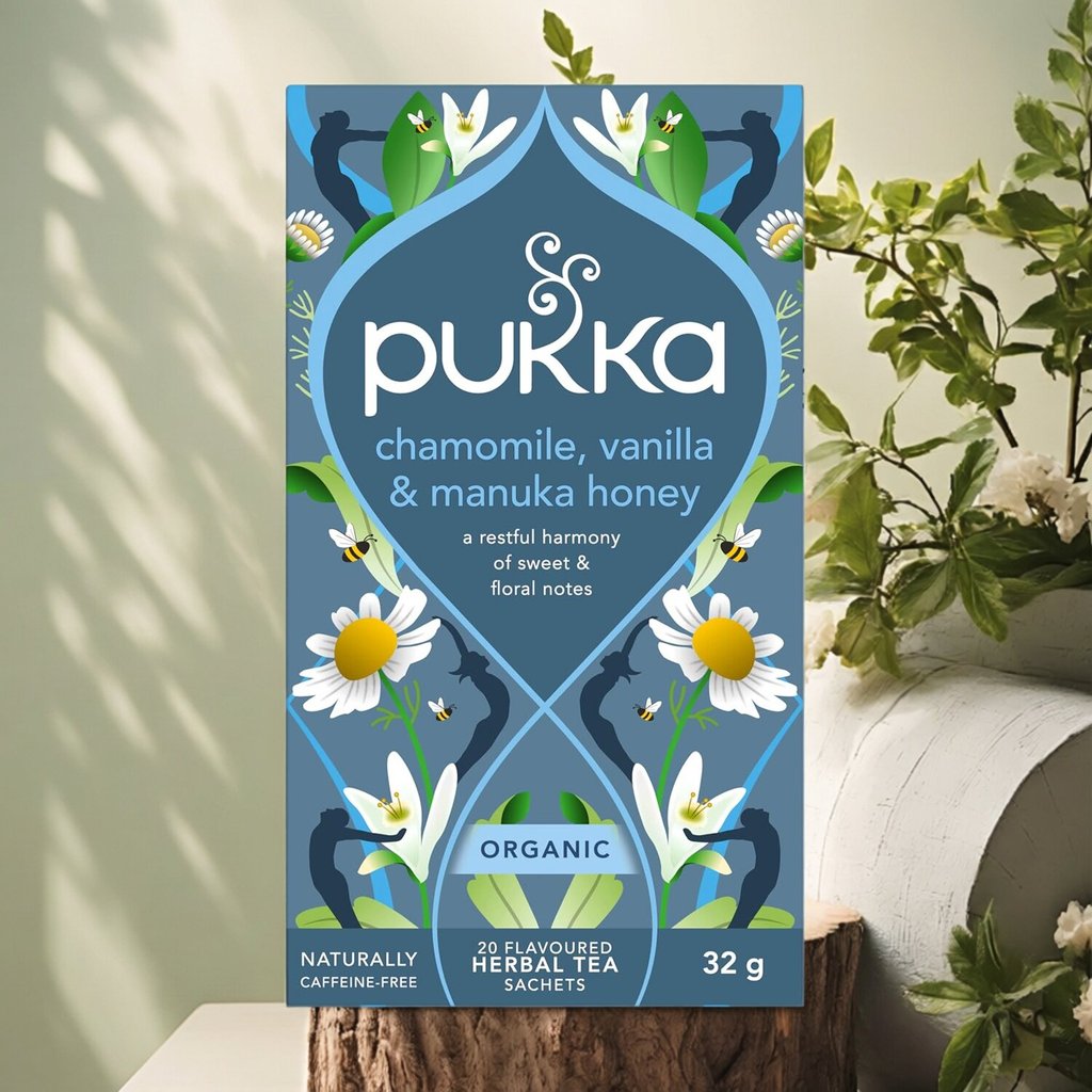 บรรจุภัณฑ์ใหม่ UK Pukka Chamomile Organic Chamomile Vanilla Manuka Honey Flower Tea สินค้าใหม่ UK Pu
