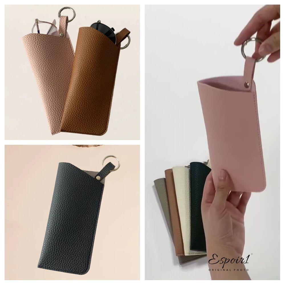 ESPOIR1 แว่นตากันแดดกระเป๋า,สีทึบ PU หนังแว่นตากันแดดกระเป๋า,ออกแบบพร้อมพวงกุญแจแบบพกพาทนทาน Sunglasses ผู้ถือแว่นตาอุปกรณ์เสริม