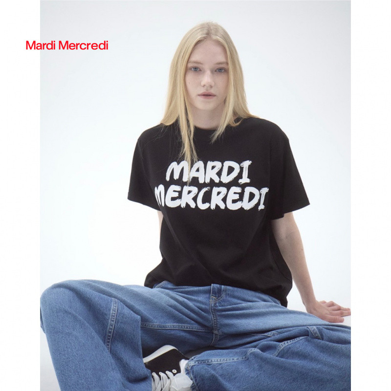 Mardi Mercredi 26ss เสื้อยืดแขนสั้นเกาหลีทรงหลวม ลายพิมพ์ตัวอักษรกราฟฟิตี้ รุ่นคู่ lovers ของแท้ 100% พร้อมส่ง