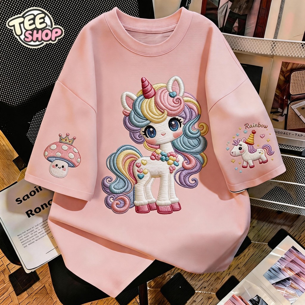 TEE·SHOP🍀เสื้อยืด oversize เสื้อเท่ๆ เกาหลี " Rainbow Unicorn " ไม่หดตัว พิมพ์ลาย ผ้านิ่มใส่สบาย  COD 📦
