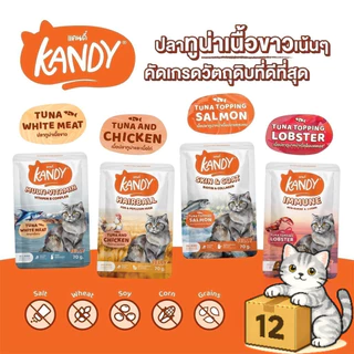 ( ยกโหล 12 ซอง ) Kandy แคนดี้ อาหารแมว เปียกแมว ไม่ใส่เกลือ จากปลาเนื้อขาว โปรตีนสูง ลูกแมวและแมวโต
