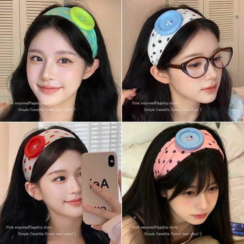 2026 ที่คาดผม Happy Polka Dot พร้อมปุ่ม Volumizing & Snag-Free Hair Band Cu