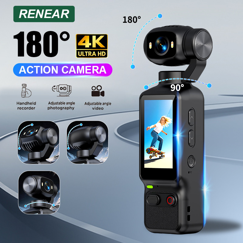 แบบพกพา HD 4K Action กล้องคู่มือ 180 องศาการหมุนสําหรับ YouTube Vlog บันทึกวิดีโอบันทึกชีวิตกล้องแอคชั่นมือถือ