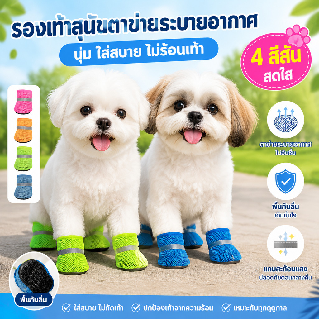 รองเท้าสัตว์เลี้ยงลายตาข่ายระบายอากาศ กันลื่น ไม่ลื่น เหมาะสำหรับสุนัขแมว ขนาด S-XL