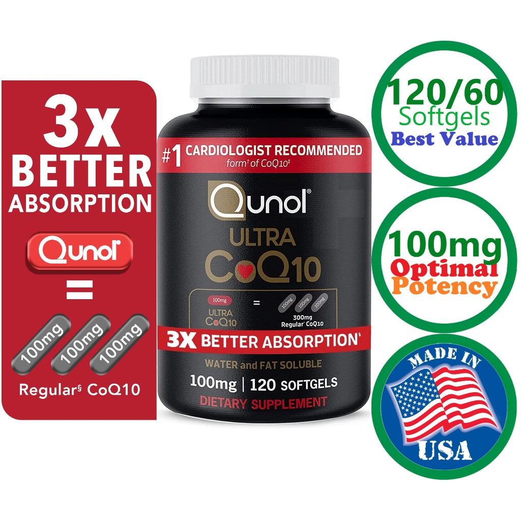 ใหม่ Real CoQ10 Ultra 3x Absorption 100mg โดย Qunol #1 พลัง Ubiquinol แนะนําของแพทย์ + หัวใจ