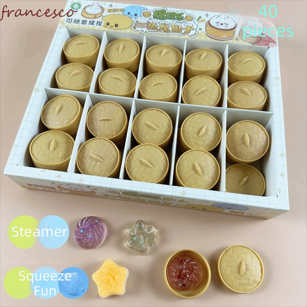 FRANCESCO Squishy คริสตัล Bun, นุ่มน่ารัก Steamer Mini เกี๊ยว Squishy, Venting Office Pinch Squeezable อาหารรูปร่าง Fidget Sensory ของเล่นเด็กของขวัญ