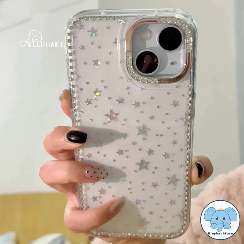 สำหรับ IPhone 11 16 17 Air 15 14 13 12 Pro Max 16 14 15 Plus เคสใสเพชรสว่างดาวเรayเซอร์ พร้อมเชือกแขวน สไตล์ฮิต