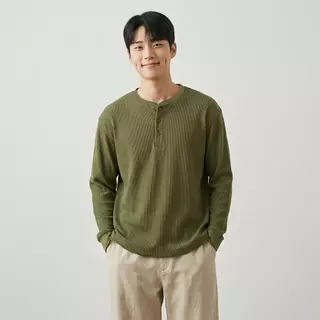 B&R เสื้อยืดแขนยาว ปกเฮนลี่ย์ ผ้าลายเวลเฟิล หลายสี ระบายอากาศดี สบาย สีเรียบ รุ่นคู่รัก ใส่ได้ทุกอย่าง ใส่ประจำวัน