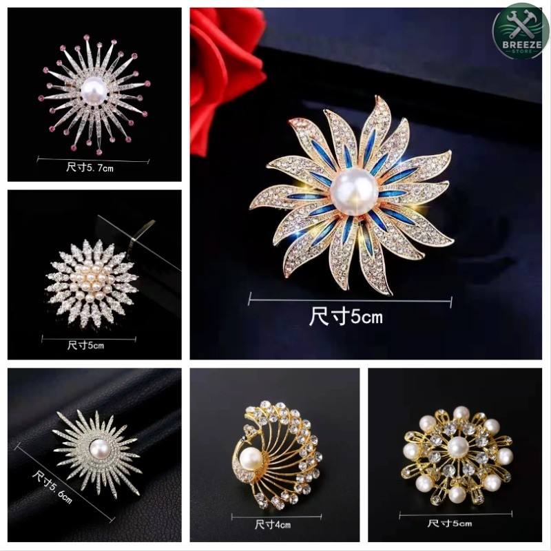เข็มกลัดมุกผู้หญิง Rhinestone ดอกไม้ Pin เกาหลี Elegant ชุดผ้าพันคอคลิปแฟชั่นของขวัญ