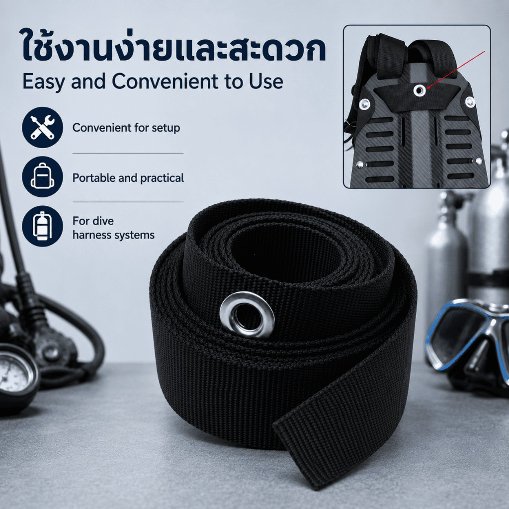3.5M Scuba Diving Backplate Webbing Scuba Diving Wing BCD Belt Harness Grommet Backmount Accessories