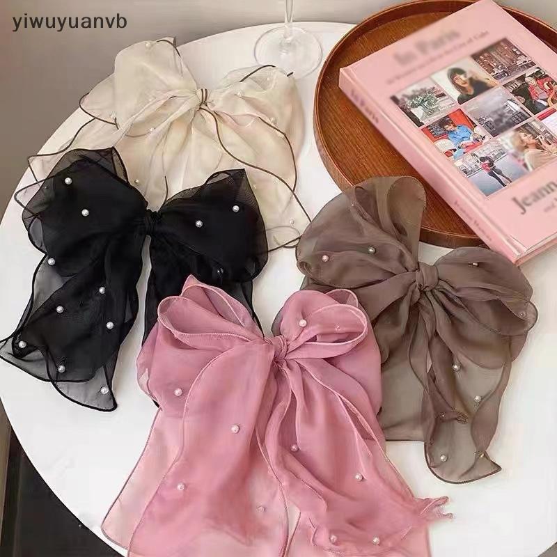 Yiwuyuanvb] แฟชั่นริบบิ้น Pearl Bow กิ๊บติดผมผู้หญิงชีฟอง Bowknot หางม้าคลิป Pin Bows Barrette หวาน Headwear อุปกรณ์เสริมใหม่