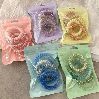 ชุดยางรัดผมสายโทรศัพท์ลายดอกไม้เกลียว 6 เส้น โปร่งใส สีพาสเทล ยางมัดผมยางยืดสไตล์เกาหลีหวานสําหรับผู้หญิง เครื่องประดับผมประจําวัน