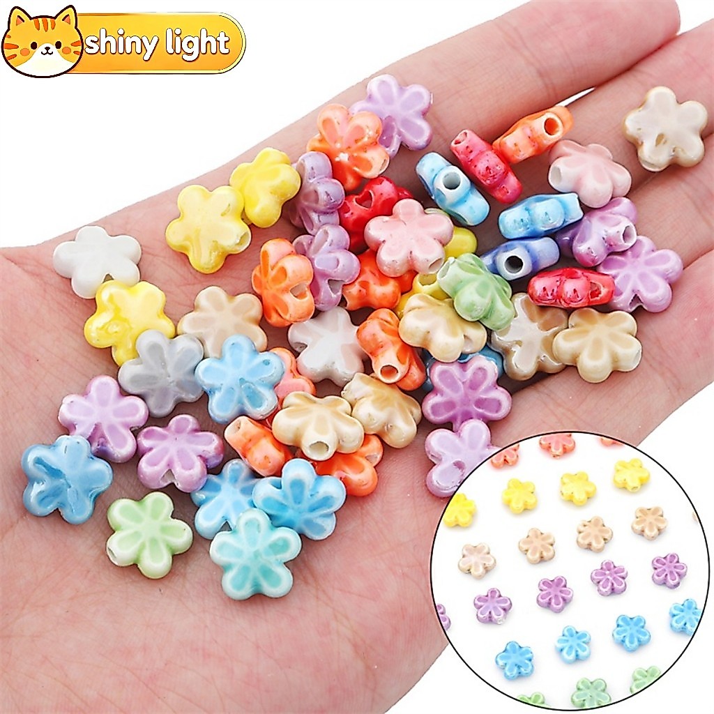 ลูกปัดเซรามิกรูปดอกไม้ 12 มม. 10 ชิ้น ตัวเว้นระยะ อุปกรณ์ DIY ทำสร้อยคอ สร้อยข้อมือ เครื่องประดับ
