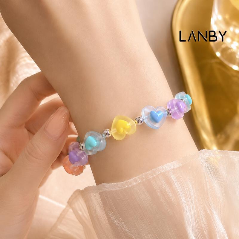 สร้อยข้อมือผู้หญิง สร้อยข้อมือแฟชั่น หัวใจหลากสี สีสันสดใส น่ารัก หวาน ใส่ได้ทุกวัน ของขวัญผู้หญิง S002