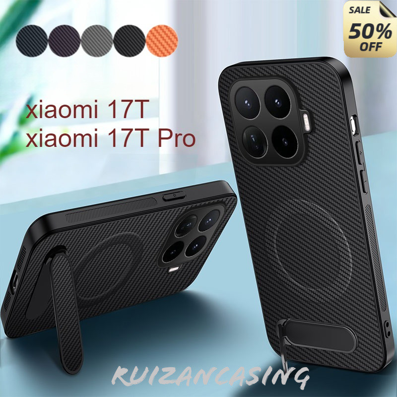 เคสโทรศัพท์สําหรับ Xiaomi 17T Pro 4G 5G 2026 Xiaomi17TPro ปลอกคาร์บอนไฟเบอร์รูปแบบแม่เหล็กดูดเลนส์สีทึบเรียบง่ายป้องกันเต็มรูปแบบกันกระแทกปกหลัง
