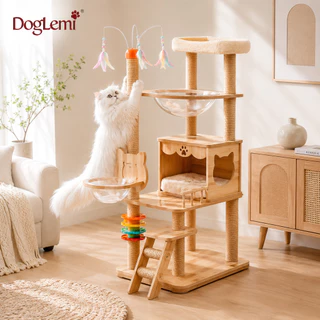 【DogLemi】คอนโดแมว XXL บ้านแมวไม้ ที่ลับเล็บแมว โดมใสแมว 360° คอนโดแมวขนาดใหญ่ ของเล่นแมวครบชุด