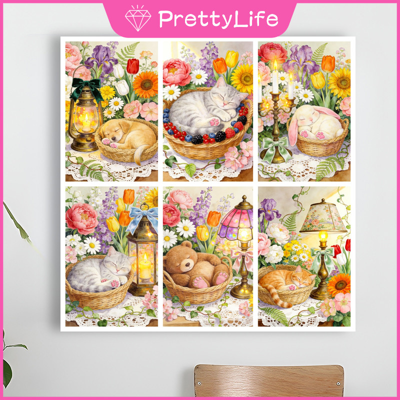 PLสัตว์น่ารักดอกไม้ 5D DIY ภาพวาดเพชร/ภาพสีน้ํามันดิจิตอลคริสตัลปักครอสติสเพชรเต็มโมเสคเพชรชุดเย็บปักถักร้อย Rhinestone ตกแต่งบ้าน