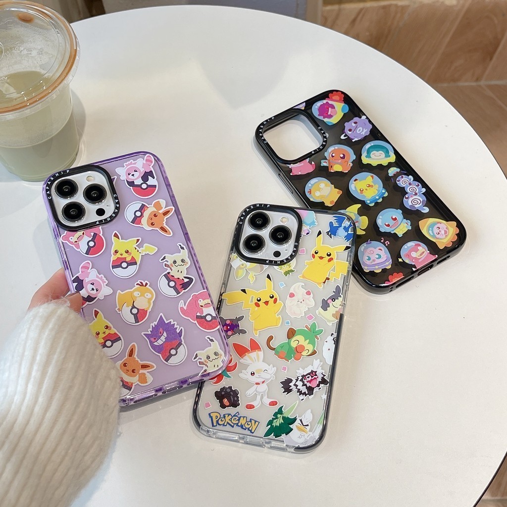 CAPASHIP น่ารัก Pokémon Pikachu Pokemon สติกเกอร์อะนิเมะญี่ปุ่นการ์ตูน Soft Case Cover ปลอกสําหรับ iPhone 17 Pro Max Air Plus 16/15/14/13/12/11/X/XS/XR/SE/8/7/6