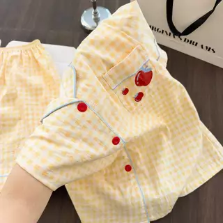 ฤดูร้อนกางเกงขาสั้นแขนสั้น Cloud Cotton Lapel ชุดนอนผู้หญิง Simple Comfort คาร์ดิแกน Hom