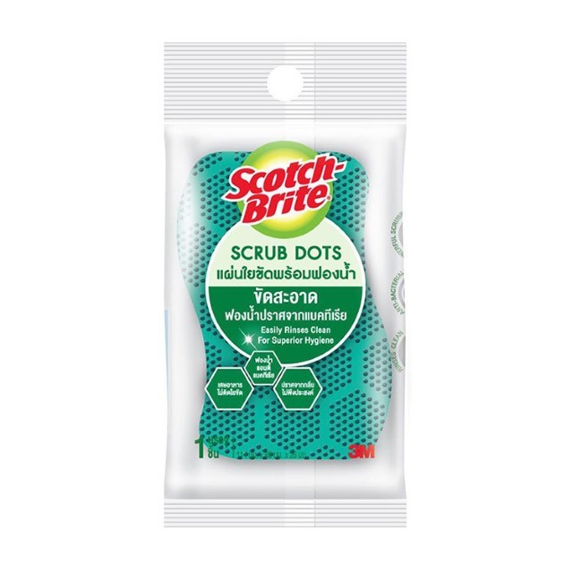 สก๊อตซ์ไบรต์ แผ่นใยขัดพร้อมฟองน้ำดอทสีเขียว ScotchBrite Double-Sided Sponge 1Pcs.