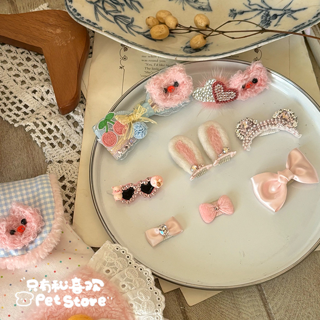 Piggy Pet bb Clip Dog Full Diamond Hair Clip Headdress Bow with Diamond Broken Hair Clip ผม Kabi Bea