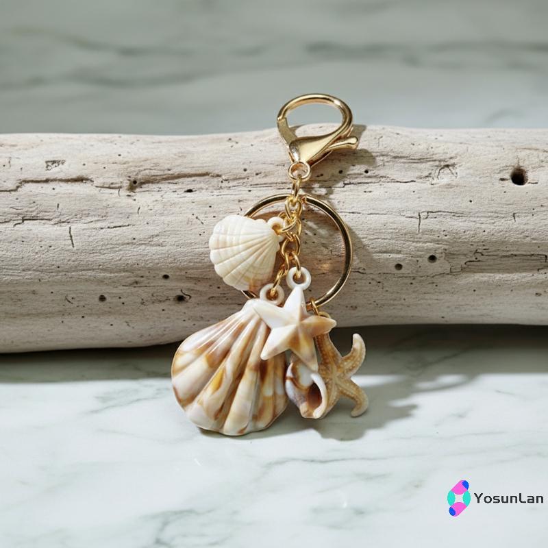 YosunLan] Marine Style Seashell Starfish Keychain Fashion Bag Charms and Car Decoration for Beach ne