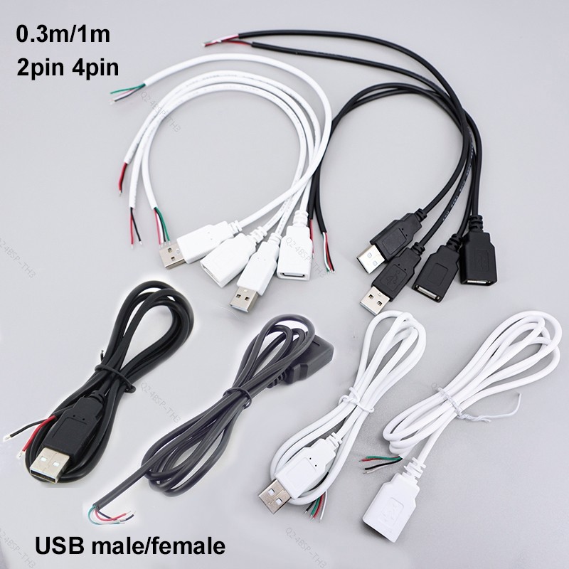 0.3/1M 5V USB 2.0 2/4pin usb สีดําสีขาวชายหญิงแจ็คเชื่อมต่อสายเคเบิลสายไฟ TH24B3