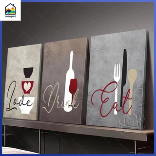 ชุดภาพวาดห้องครัว 3 ชิ้น Eat Drink Love Bless The Food พร้อมกรอบ ของตกแต่งห้องทานข้าว สไตล์วินเทจ
