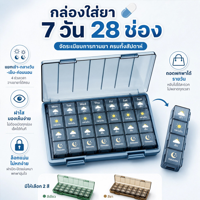 พร้อมส่ง กล่องยา7วัน 28ช่อง กรณียาแบบพกพา กันชื้น กันฝุ่น เหมาะสำหรับการเดินทางและพกพาติดตัวไปด้วย