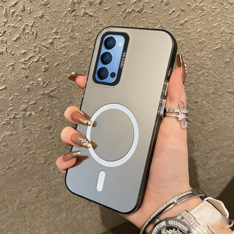 สําหรับOPPO RENO 5 5K 5G RENO 4 4g reno5 5Gเคสโทรศัพท์เคสแข็งกันกระแทกออกแบบใหม่ความงามFrostedแม่เหล็กสําหรับสาวน่ารักสีดําCYBS1