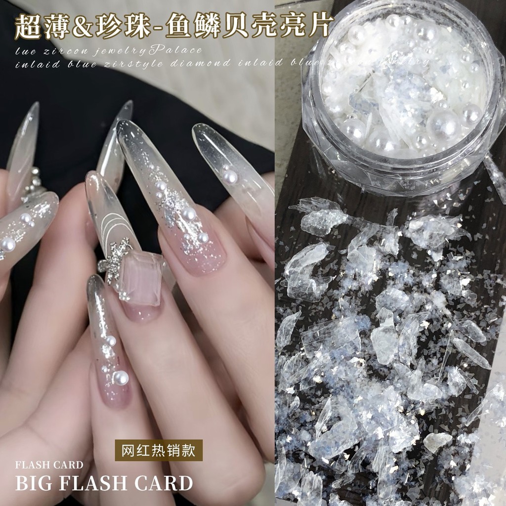 Cross-Border ขายร้อน High-Gloss ปลา Scale Shell Sequins อุปกรณ์แต่งเล็บผสม Pearl Mica ชิ้น diy สวมใส่เล็บอุปกรณ์เสริม