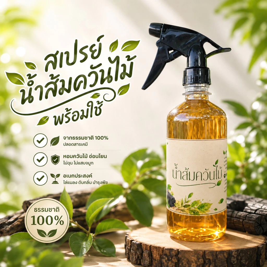 สเปรย์น้ำส้มควันไม้ พร้อมใช้ 450 ml. ใช้กับผักและไม้ประดับได้ สูตรธรรมชาติ ไล่เพลี้ย แมลงรบกวน
