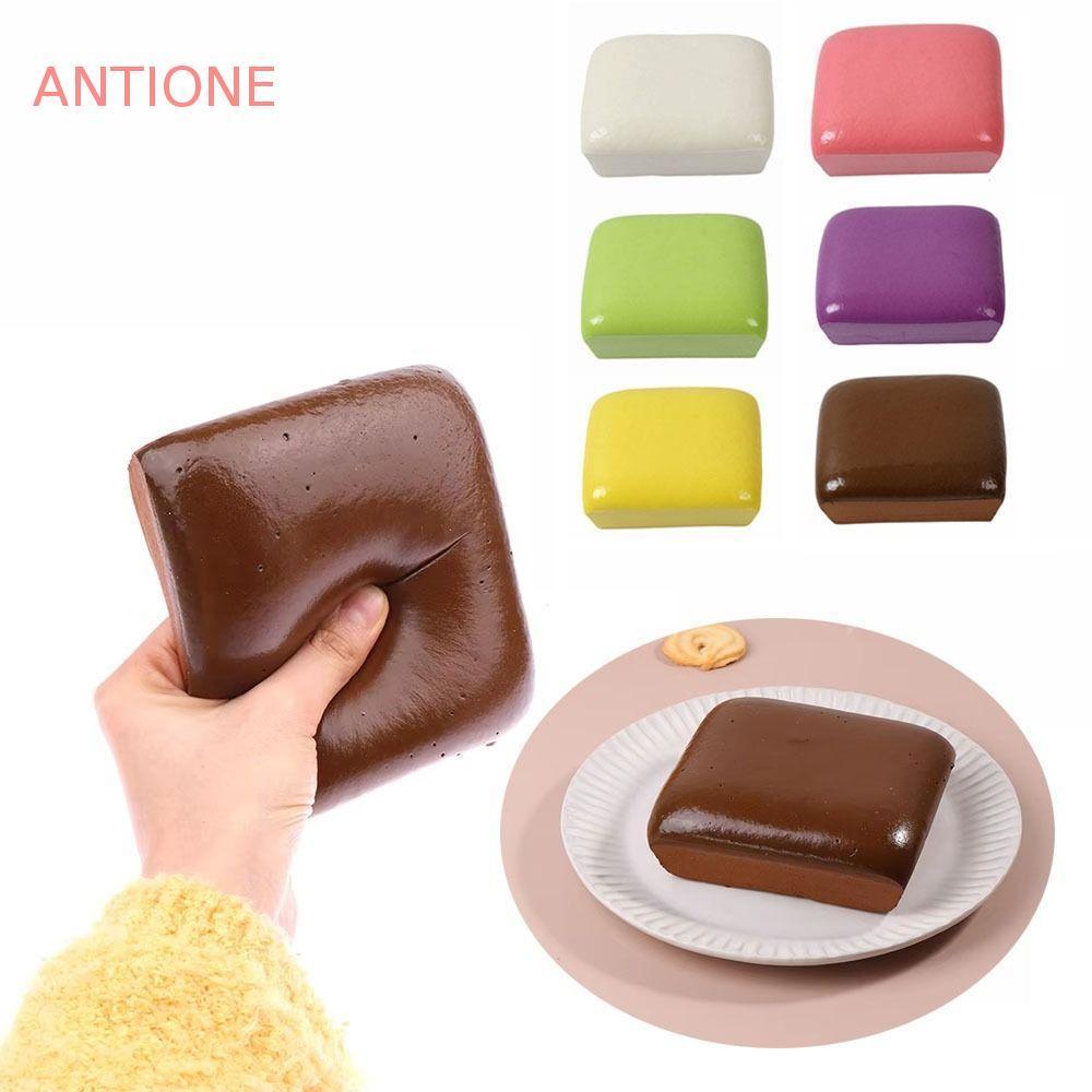 ANTIONE Sticky Toast ช้า Rebound ของเล่น,นุ่มรอบ/สแควร์จําลองขนมปังบีบของเล่น,เด็กของขวัญจําลองอาหาร PU ตลก Sensory Squishy ของเล่นเด็ก Tricky ตุ๊กตา