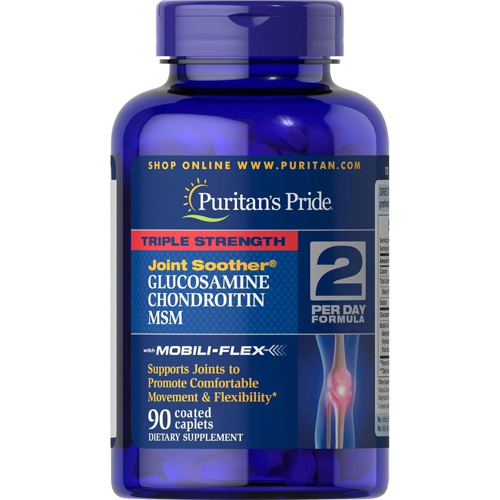 Puritan's Pride Triple Strength Glucosamine, Chondroitin & MSM Joint Soother, 90 Coated Caplets