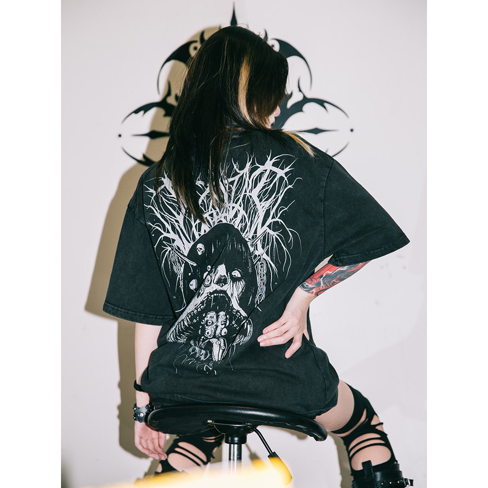 Yan EKHLAS Tattoo Artist Arcs Arcs Tattoo Rock Parasite Fried Color เสื้อยืดแขนสั้นเก่า