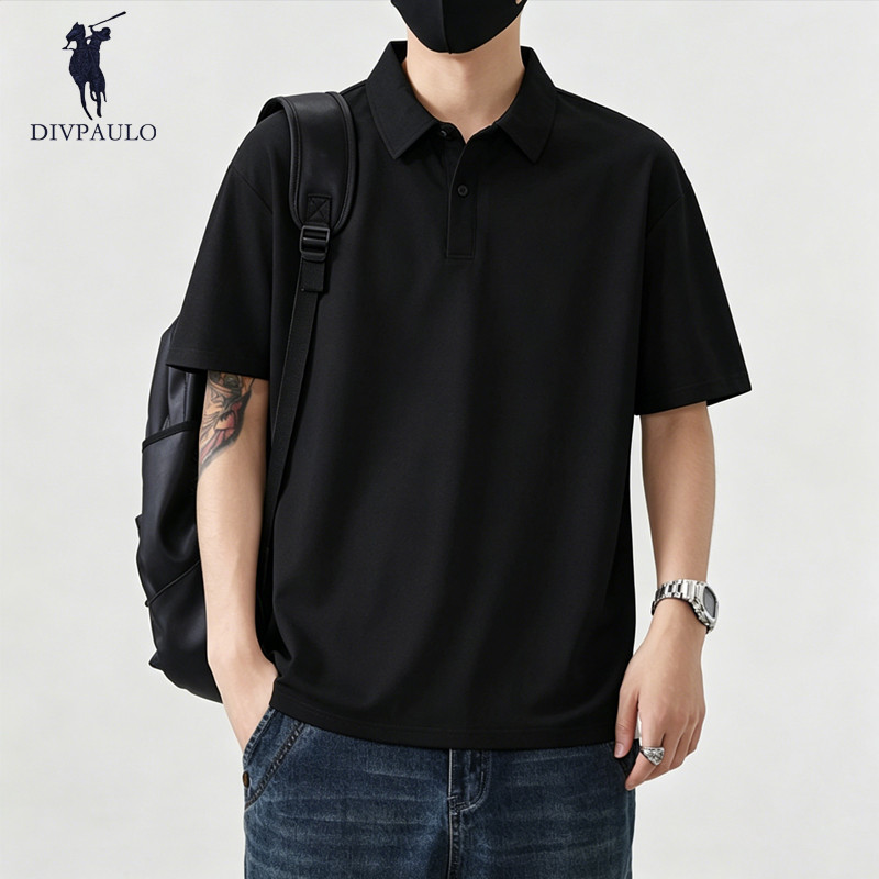 DIVPAULO 9001-GB เสื้อโปโล POLO Oversize ทรงหลวม ใส่ได้ทั้งผู้ชายและผู้หญิง สีพื้น เสื้อยืด T-Shirt แฟชั่นสไตล์มินิมอล