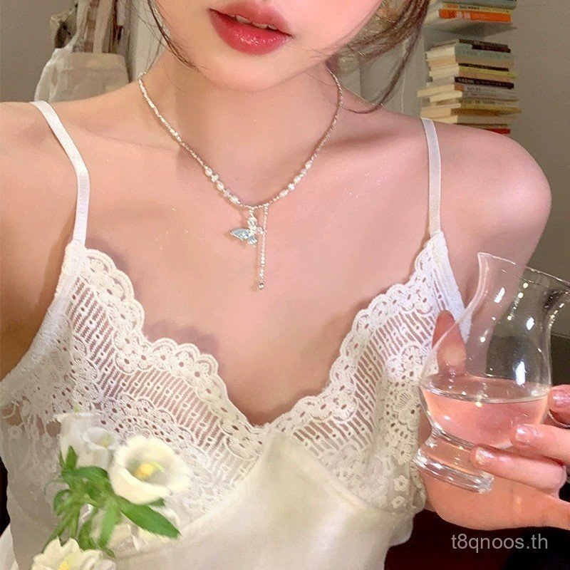 ฝรั่งเศสหักเงินเด็ก Fritillary Blue Oil หยดสร้อยคอผีเสื้อหญิงหรูหรา Niche High-End พู่ Clavicle Chai